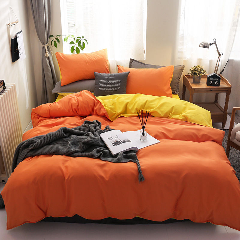 الصورة المصغرة: Solid Color Cotton Bedding Set with Duvet Cover Sheet and Pillowcases Euro Style