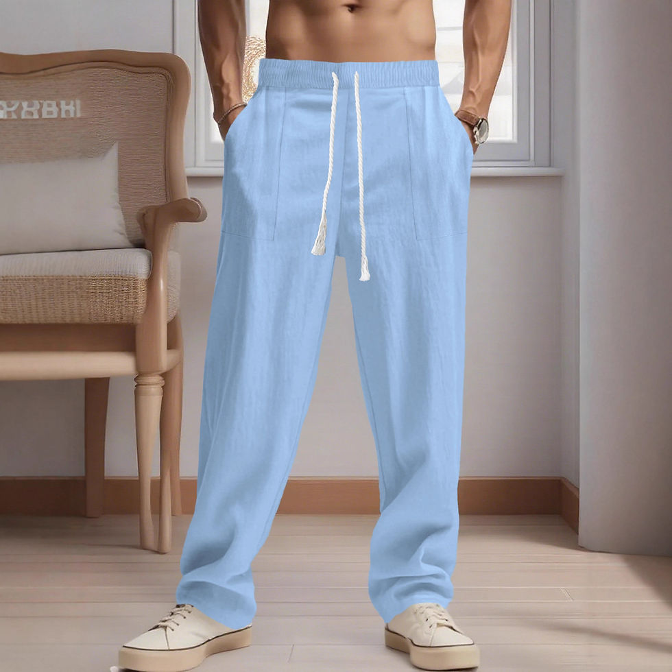 الصورة المصغرة: Men's casual pants - solid color drawstring elasticated simple basic trendy four