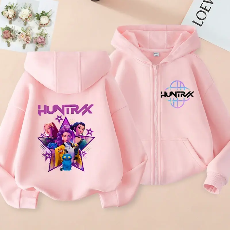Y2k Zip Up Sweatshirts Kpop Demon Hunters Hoodie Coat Children Clothes Kid Girl