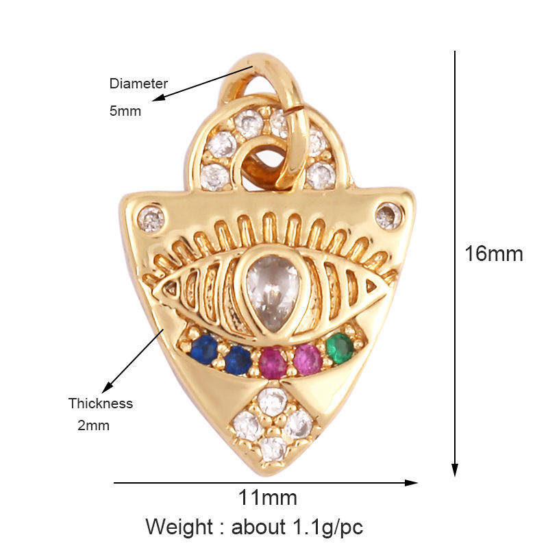 Thumbnail: Evil Eye Charm Pendant,18K Real Gold Plated Cubic Zirconia CZ Paved Religours,Je