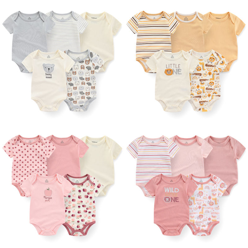 Thumbnail: 5Pieces Unisex New Born Bodysuits Print Summer Cotton Baby Girl Clothes Sleevele