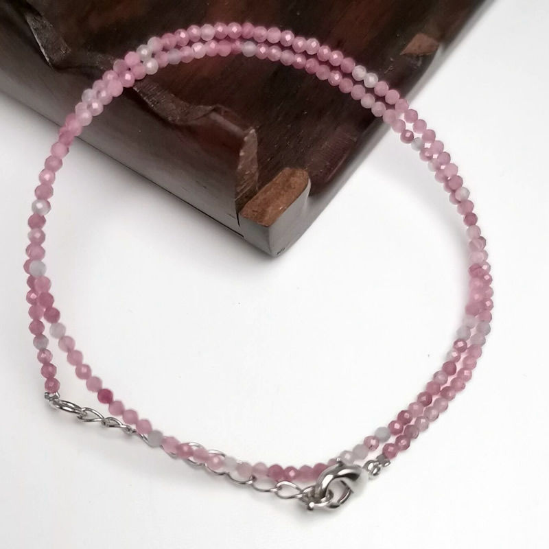 الصورة المصغرة: Cute and Simple lapis lazuli crystal Quartz 2mm Mini Beads Pendant Necklace Hand