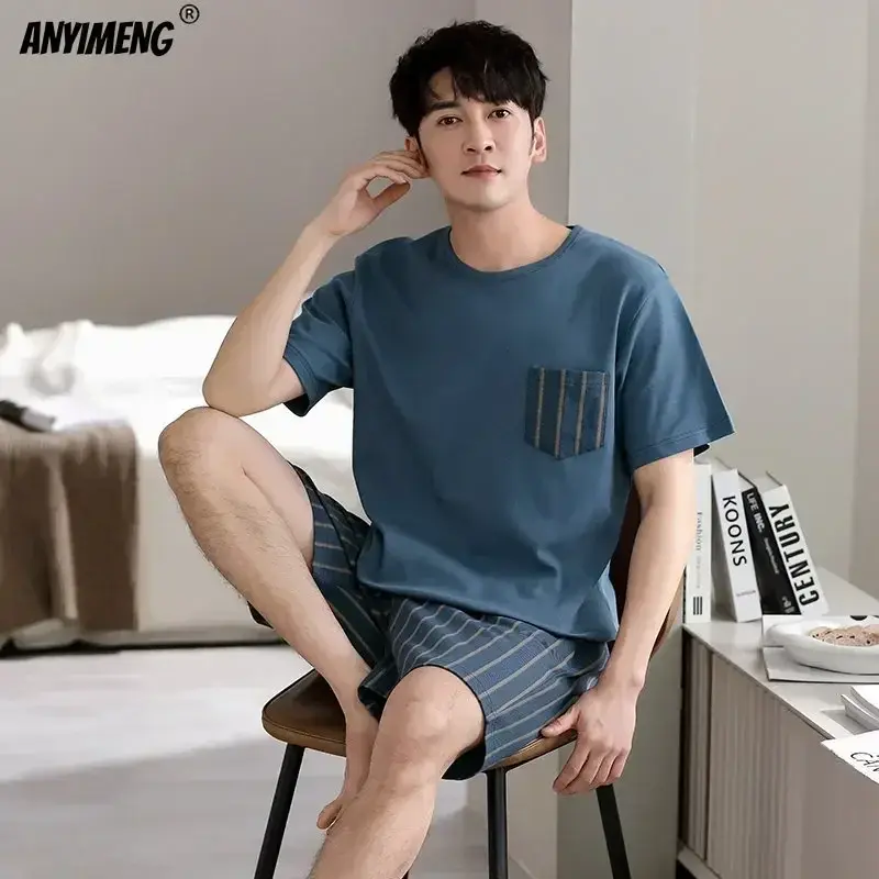 4XL Summer Cotton Shorts for Men Leisure Sleepwear Pullover Casual Pyjamas Male