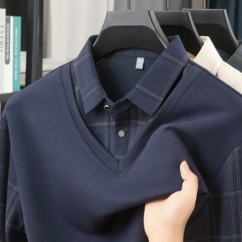 الصورة المصغرة: TFETTERS Luxury Brand Autumn Tshirts Man 2025 Fake Two Design Thick Long Sleeve 