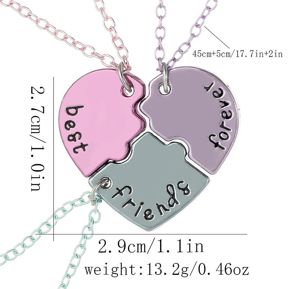 الصورة المصغرة: Lovecryst 3/4Pcs/set Heart-shaped Stitching Best Friend Necklace BFF Friendship 
