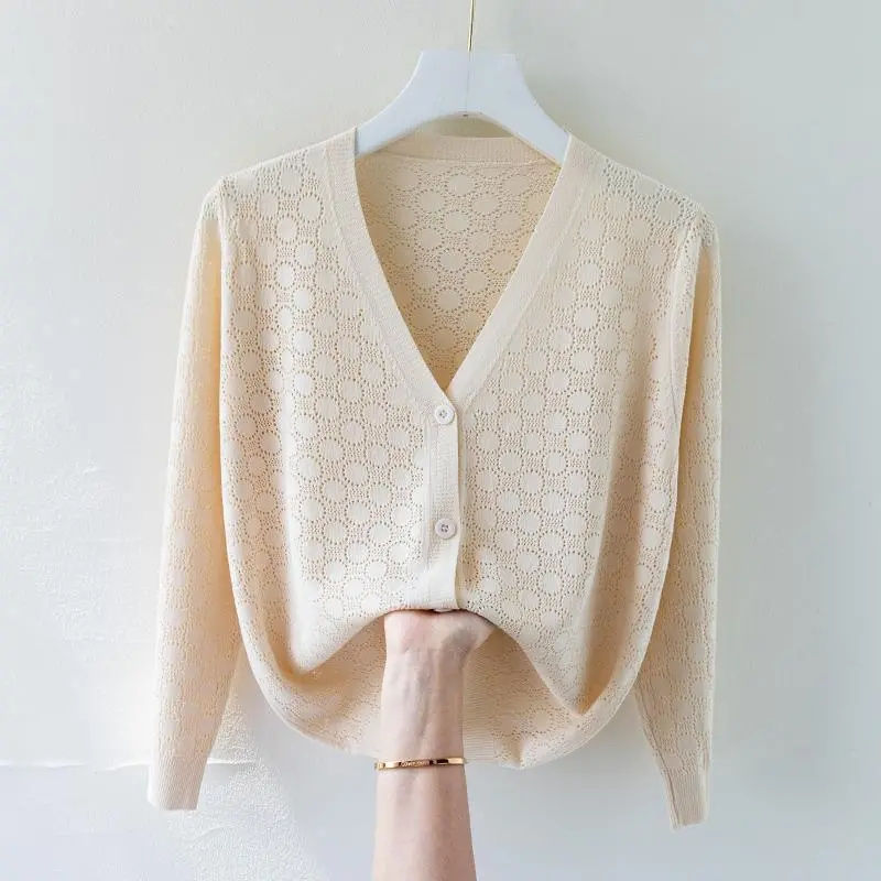 Thumbnail: Women Cardigans Autumn Winter 2024 Single Breasted V-neck Knitted Sweater Spring