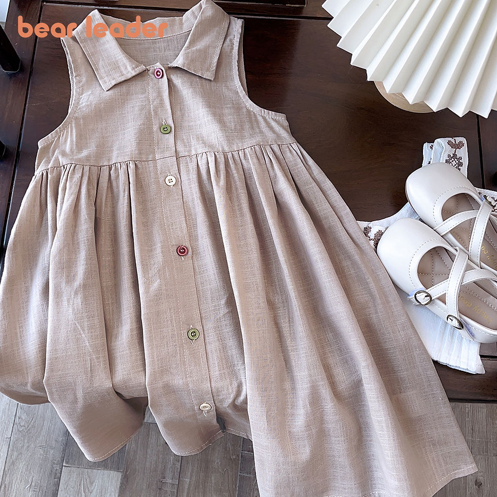 Bear Leader New Solid Baby Girl Dress Cotton Button Kids Dresses Summer Princess