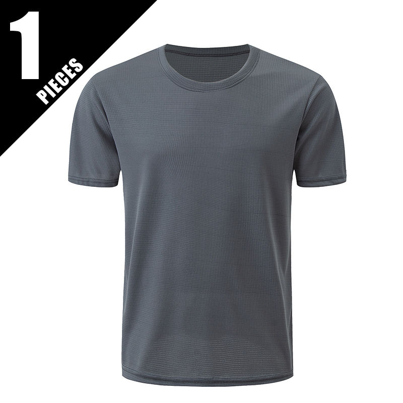 Thumbnail: 1/5 Pcs Men's Solid Color Waffle Sports Short Sleeve Fitness Running Jogging Bas