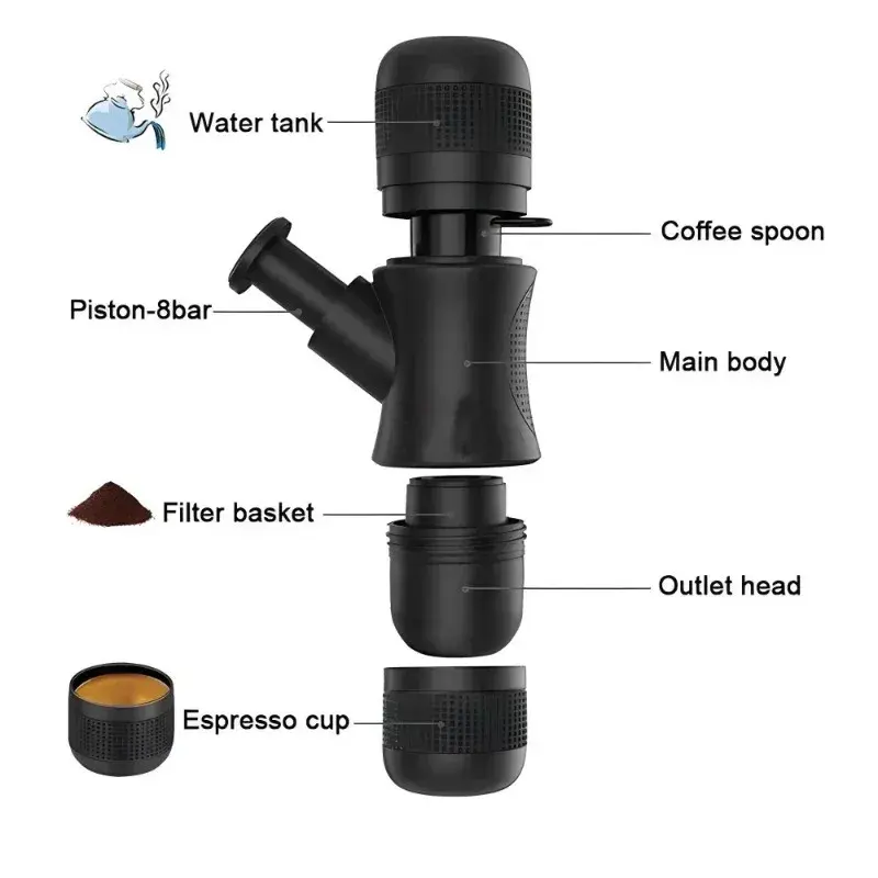 الصورة المصغرة: Portable Mini Hand Pressure Coffee Machine Handheld Pressure Coffee Espresso Mac