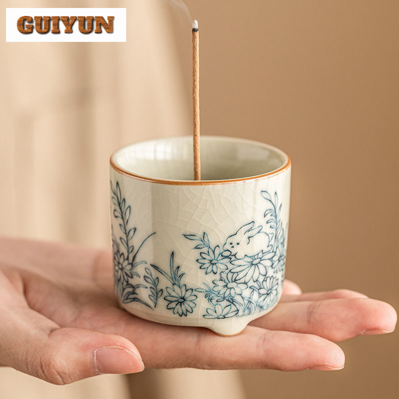 Thumbnail: Cute Rabbit Sunflower Incense Burner Base Home Indoor Ceramic Tea Set Accessorie