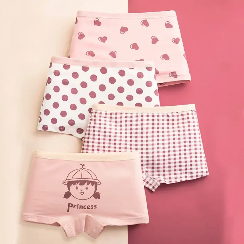 الصورة المصغرة: Girls 4 Pcs/lot Underwear Teenagers Panties Boxers Kids Cartoon Print Shorts 1 T