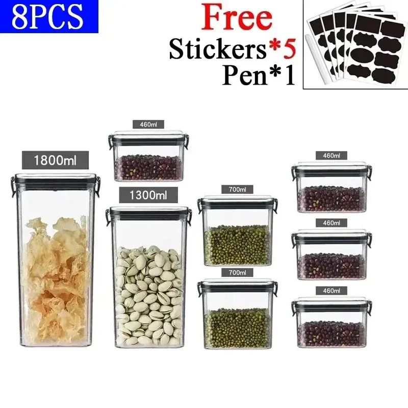 Thumbnail: 460-1800ml Sets Kitchen Stackable Sealed Jar Plastic Food Storage Box Multigrain