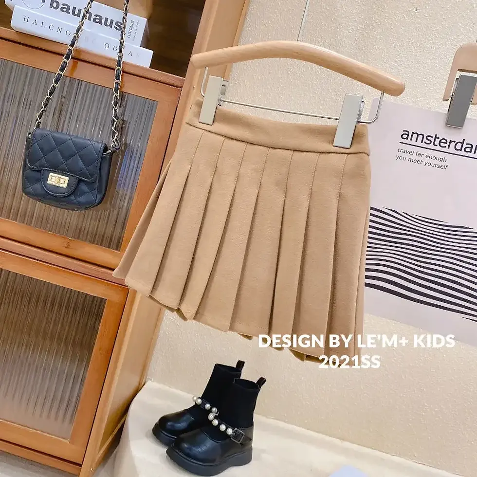 الصورة المصغرة: Kids Girls Pleated Skirts Solid Black Khaki Beige Mini Skirts 2024 New Arrival C