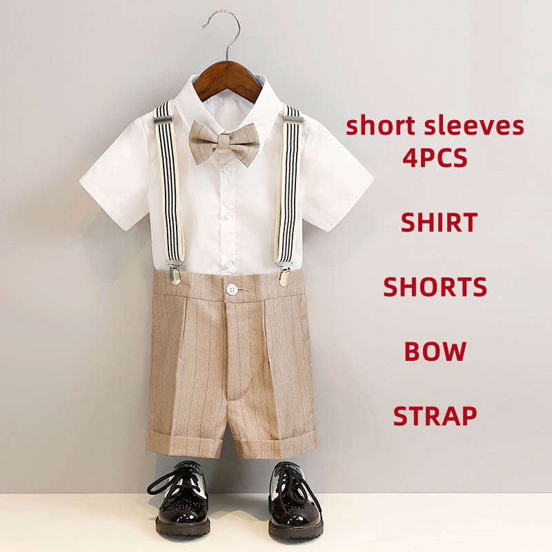 الصورة المصغرة: Children's Boys Khaki Striped Suit Set Formal Luxurious Kids Boys Wedding Suit E