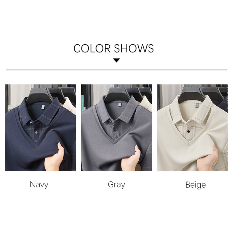 الصورة المصغرة: TFETTERS Luxury Brand Autumn Tshirts Man 2025 Fake Two Design Thick Long Sleeve 