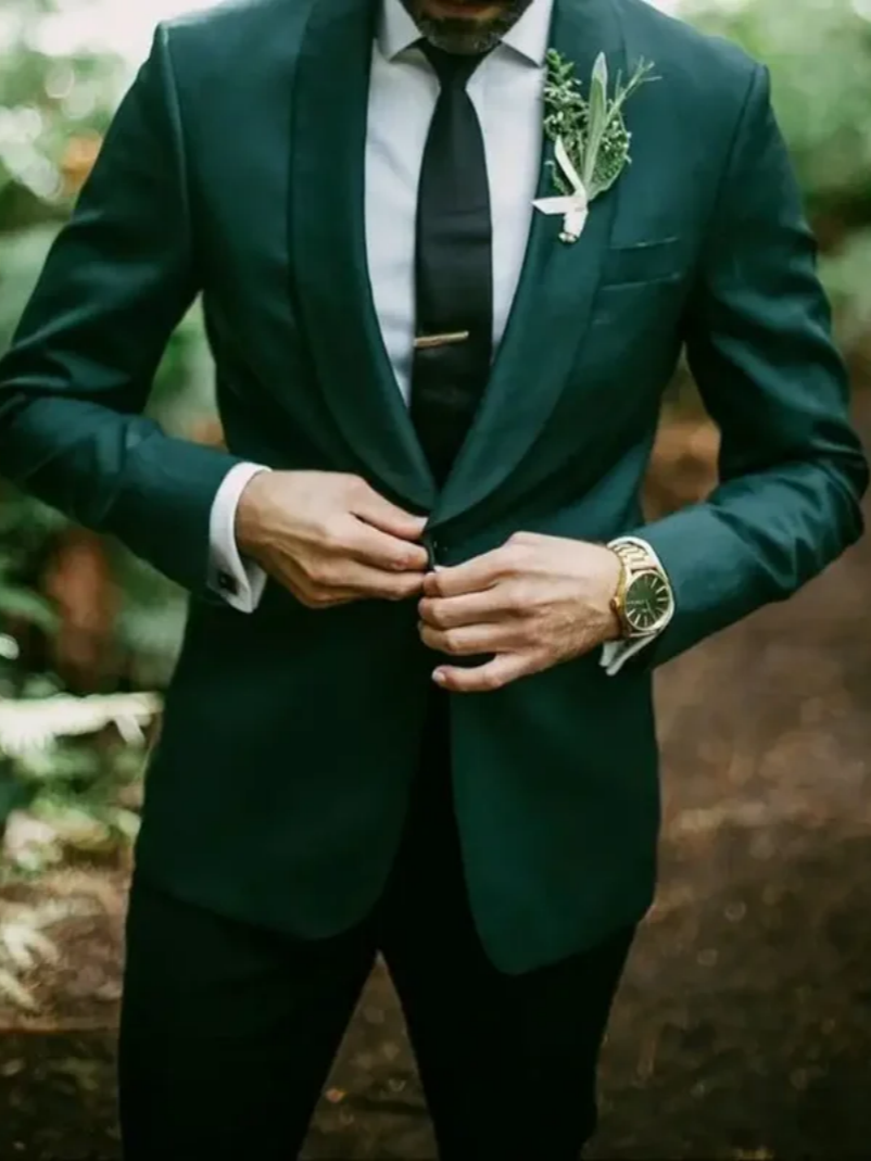 Men Suits Country Garden Wedding Tuxedos Shawl Lapel Slim Fit Groom Formal Wear