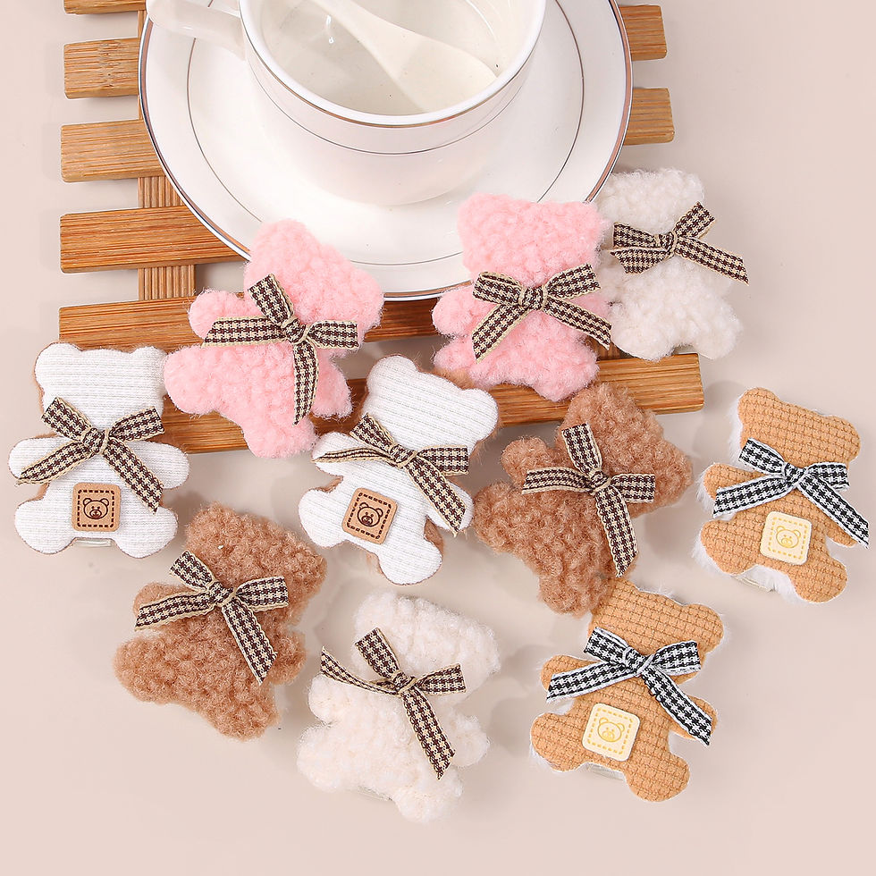 الصورة المصغرة: 10/20pcs Plaid Bow Plush Bear Hairpins For Girls Fashion Cute Soft Barrettes For