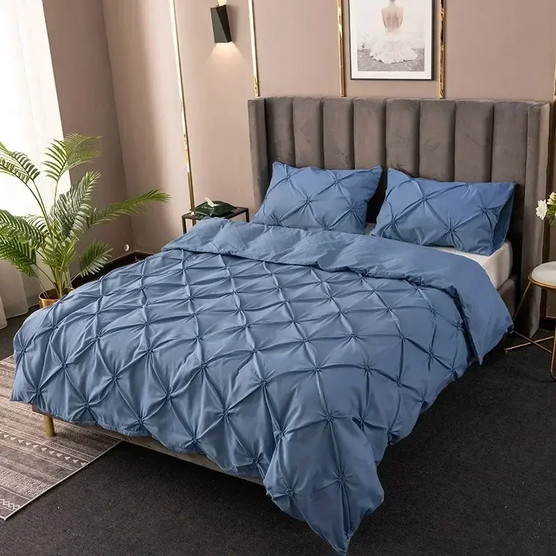 Thumbnail: Crafts 3D Pinch Pleated Duvet Cover Set 240x220 Solid Single Double Bedding Set 