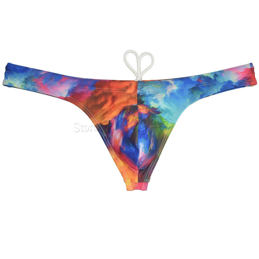 الصورة المصغرة: Sexy Men's Bikini Swim Thong Printed Swimsuit Smooth Swimwear T-back Mini Beachw