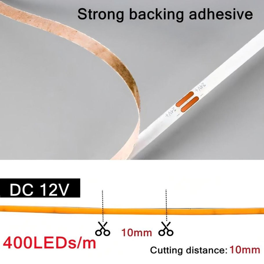 Thumbnail: 3mm Ultra Thin 12V Colorful COB LED Strip Dimmable 3000K 4000K 6000K High Densit