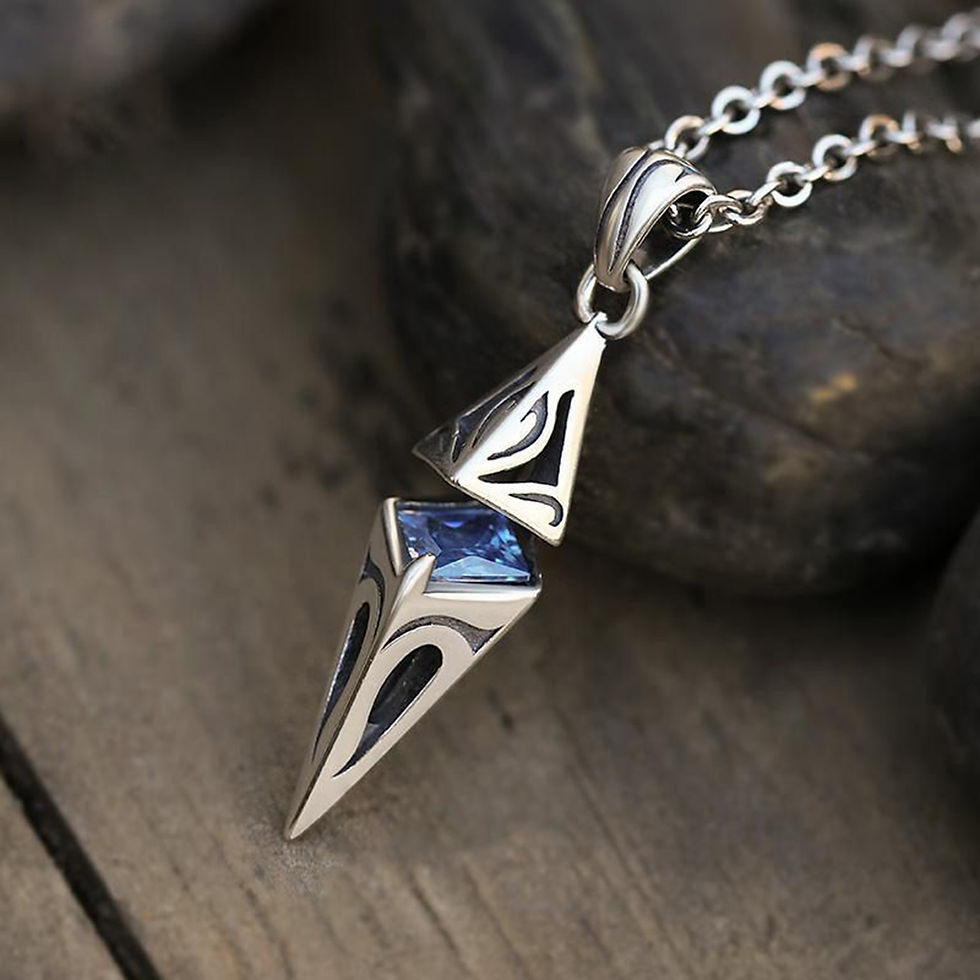 الصورة المصغرة: Stylish Blue Stone Necklaces for Men Women,Stainless Steel Geometric Pendant Col