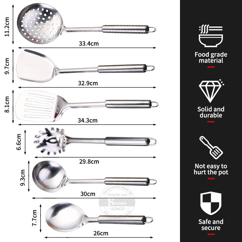 الصورة المصغرة: KONCO 6 Pieces Kictche Cooking Utensil Set Stainless Steel Cookware Set with Org