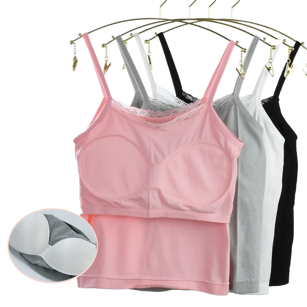 Teenager Padded Bra Tank Top Students Summer Print Crop Tops Girls Lace Camisole