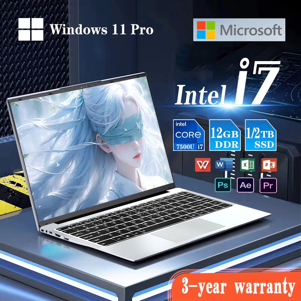 14.1" New Ultra Slim Laptop Computer Portable Windows 11 Intel Core i7-7500U 12G
