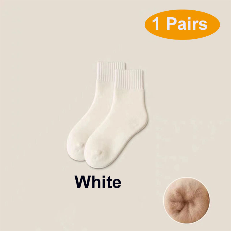 الصورة المصغرة: 2 Pairs Winter Socks Women Wool Thermal Warm Socks Snow Markron Color Thicken Pl