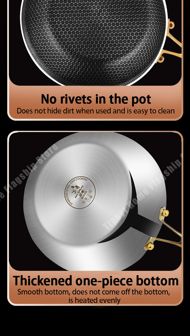 Thumbnail: 316 Stainless Steel Frying Pan Wok Non-stick Cooking Honeycomb Steak Gas Stove P