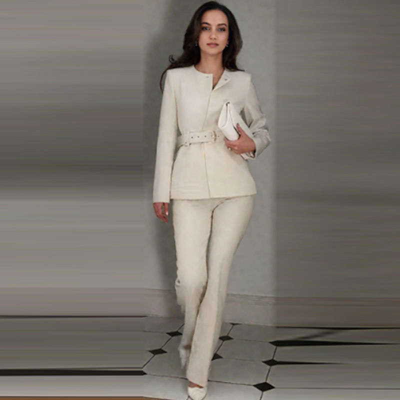 Thumbnail: HXAO Women's Blazer White Blazer Woman Elegant Long Sleeve Belt Fitted Jacket Ch