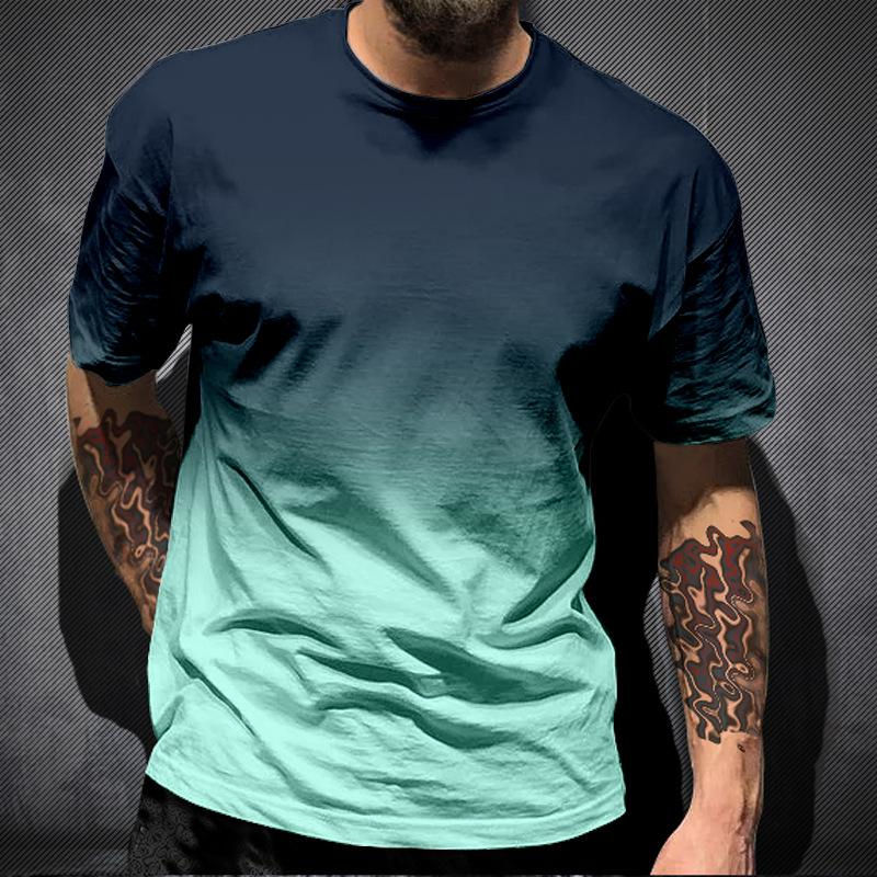 Simple Gradient T Shirts For Men Trend Summer Crew Neck Fashion 3D Printed Short