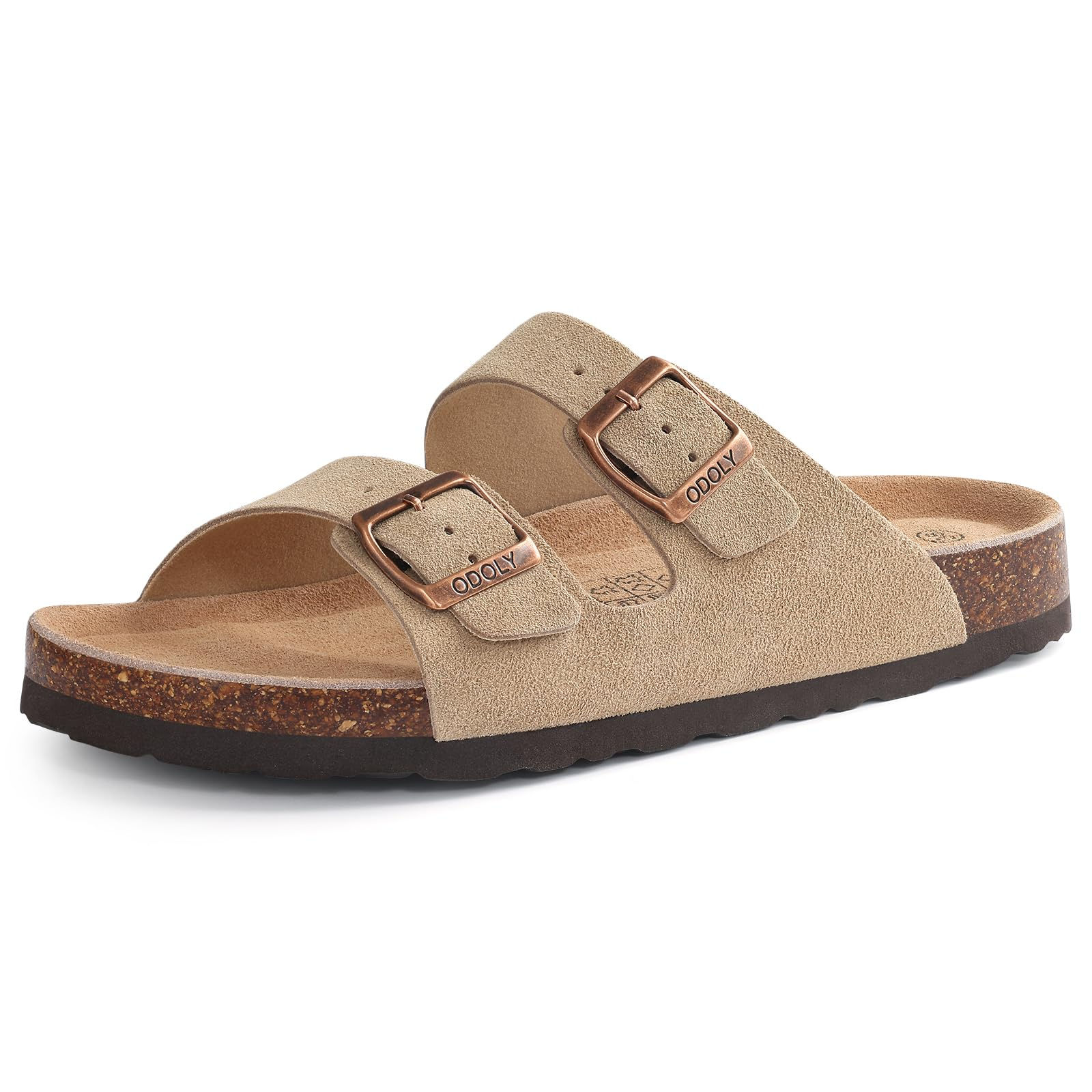 Eyriphy Fashion Leather Unisex Cork Footed Flat Slide Sandals with Arch Support,