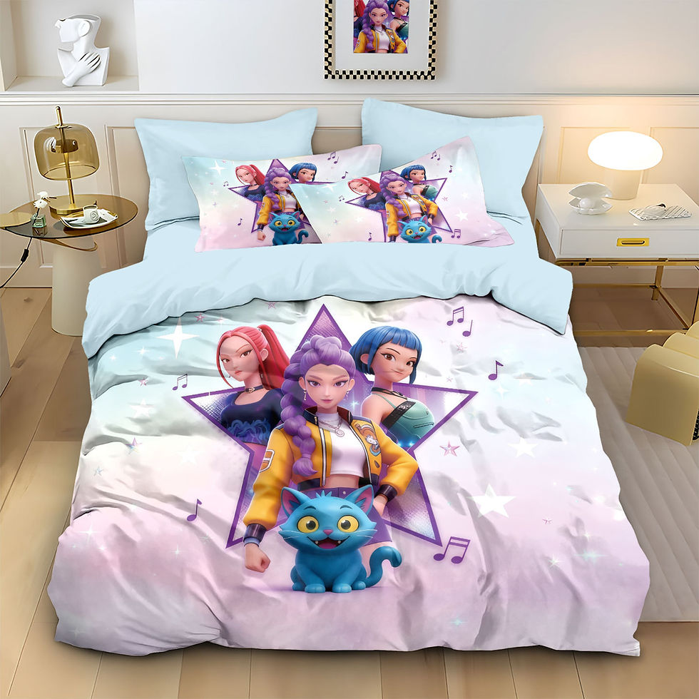 الصورة المصغرة: 3pcs/set K-Pop Bedding Set Demon Hunters Colorful Print Polyester Student Dormit