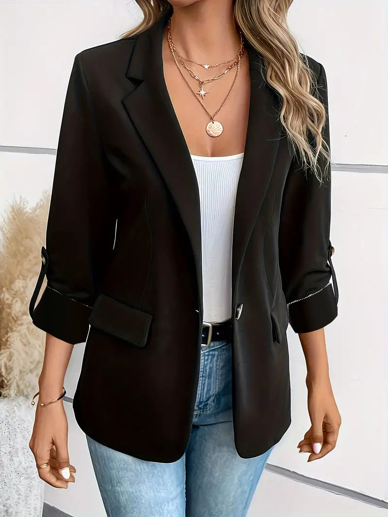 Thumbnail: Blazers Long Sleeve Women Suits Blazer Single Button Solid Cardigan Loose Fit Tu
