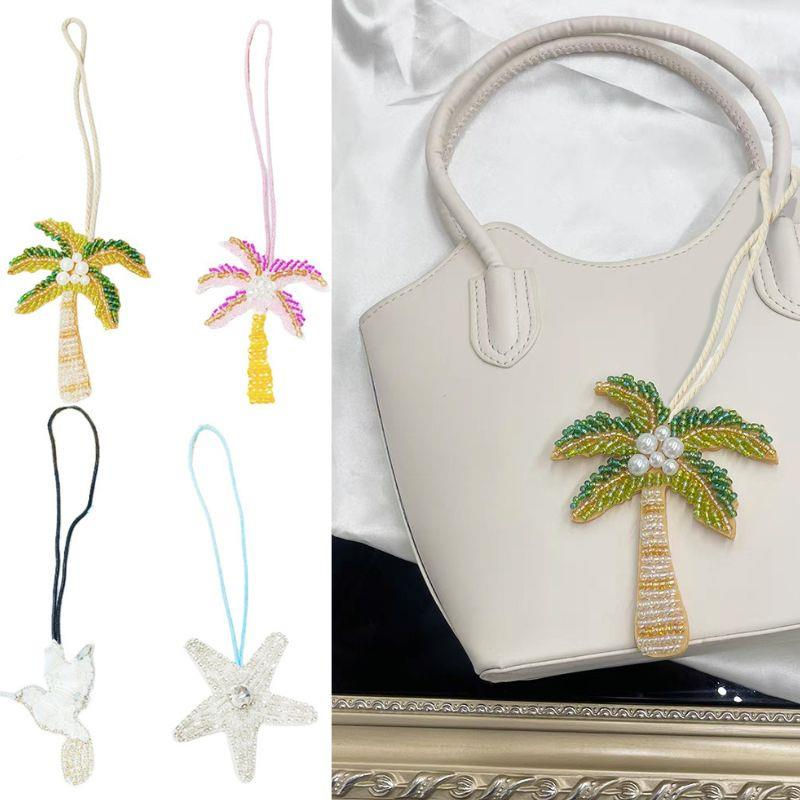 الصورة المصغرة: 3D Coconut Tree Beaded Handmade Rhinestone Hanging Rope Patches Crystal Bag Lany