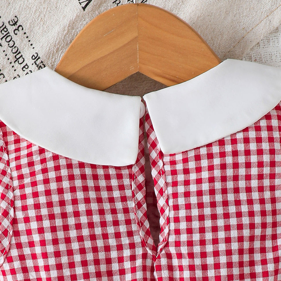الصورة المصغرة: Cute Baby Girl Dress Doll Collar Strawberry Print in Red Checkered pattern Dress