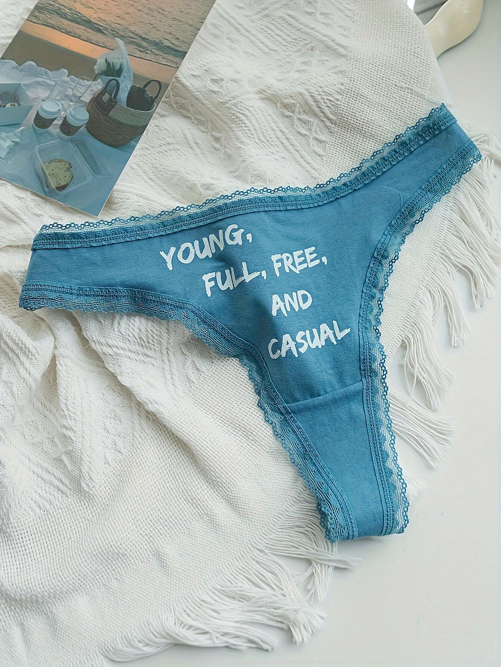 الصورة المصغرة: 6-piece mixed color pure cotton English letter lace lace women's thong, simple n