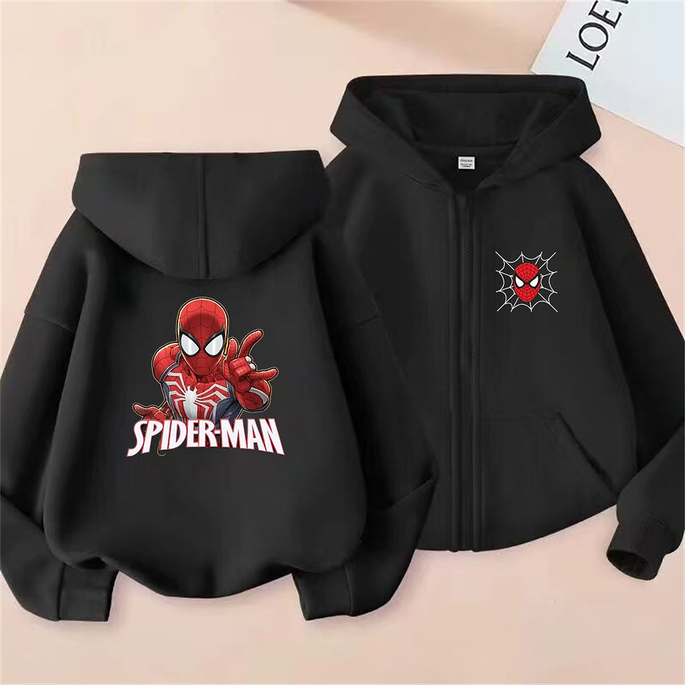 الصورة المصغرة: Children tops Zipper style Hoodie Spider-Man coat Boys black Girls pink Clothing