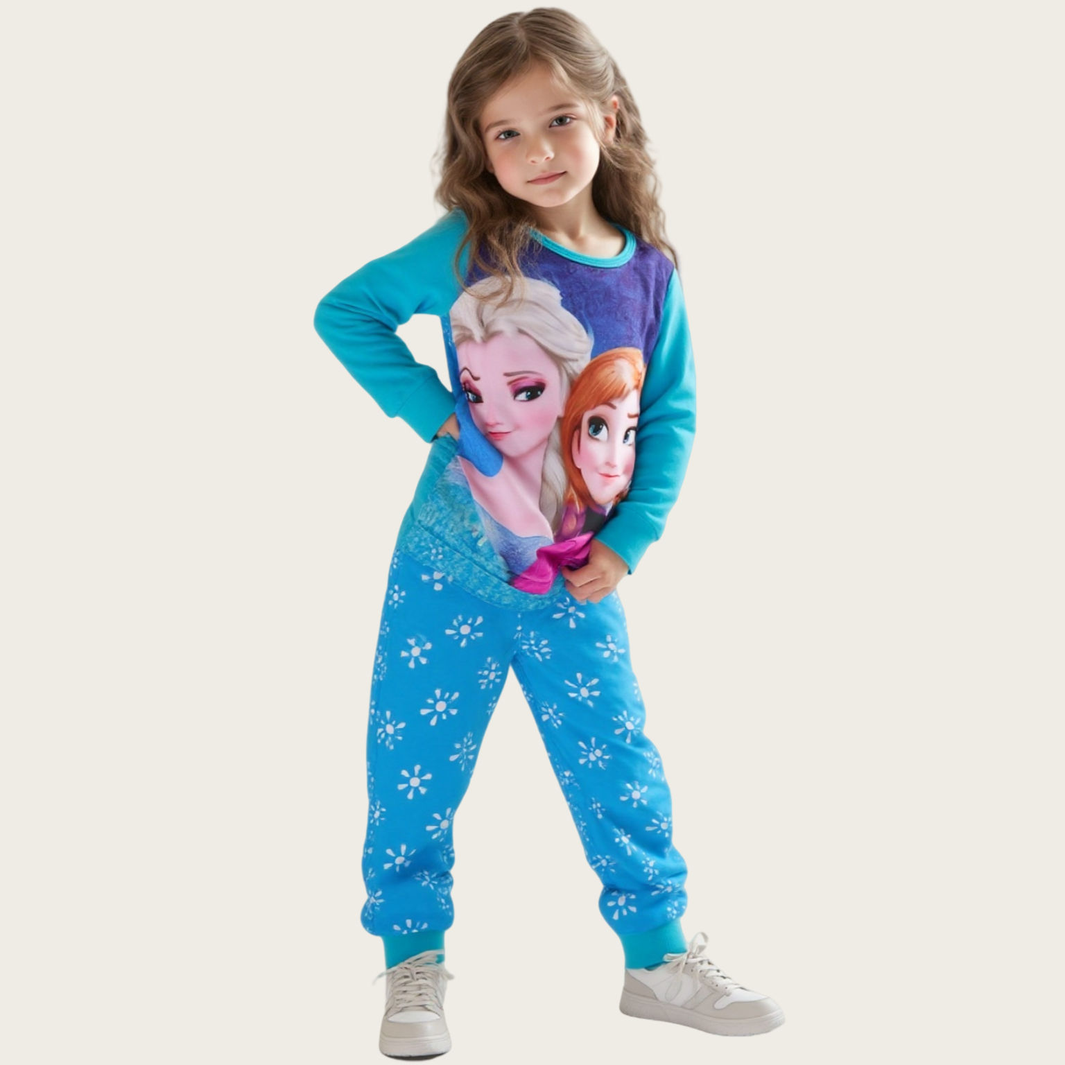 NewGirls Cotton Pajama Set girl Full Print Soft Breathable Pjs Long Sleeve Anna