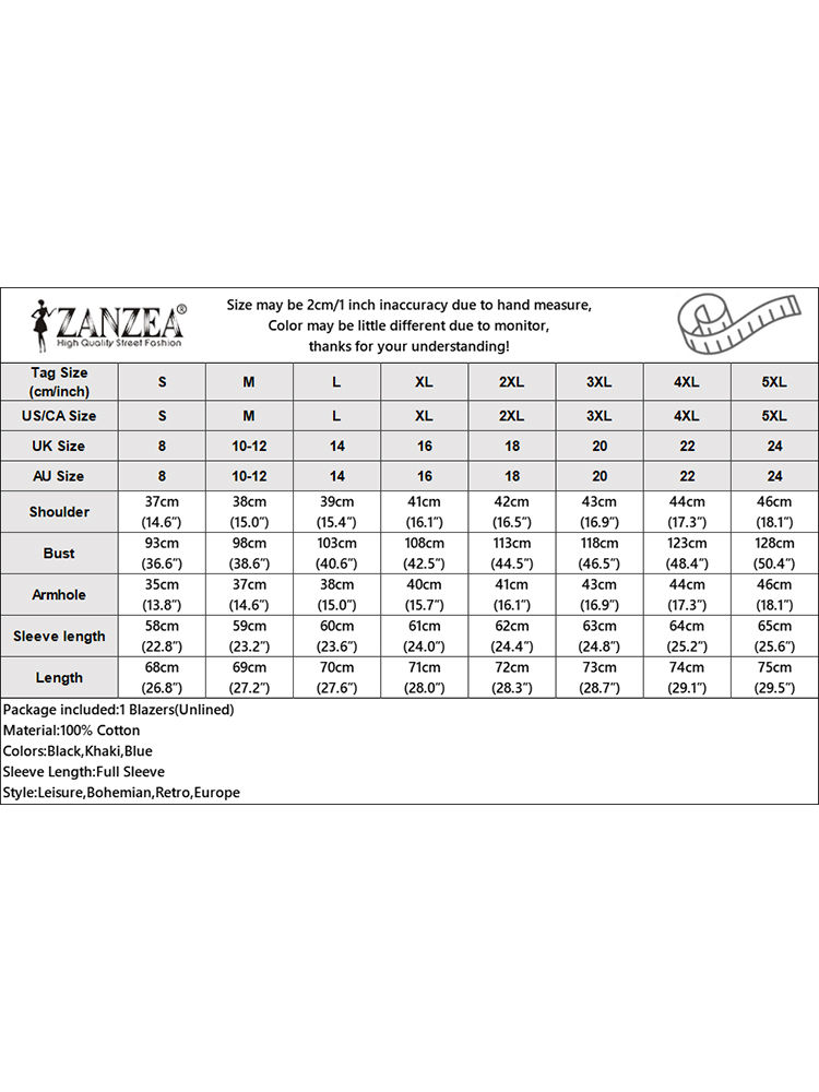 الصورة المصغرة: ZANZEA Women Elegant Cotton Jackets Suits Loose Vintage Work Coats Casual Outwea