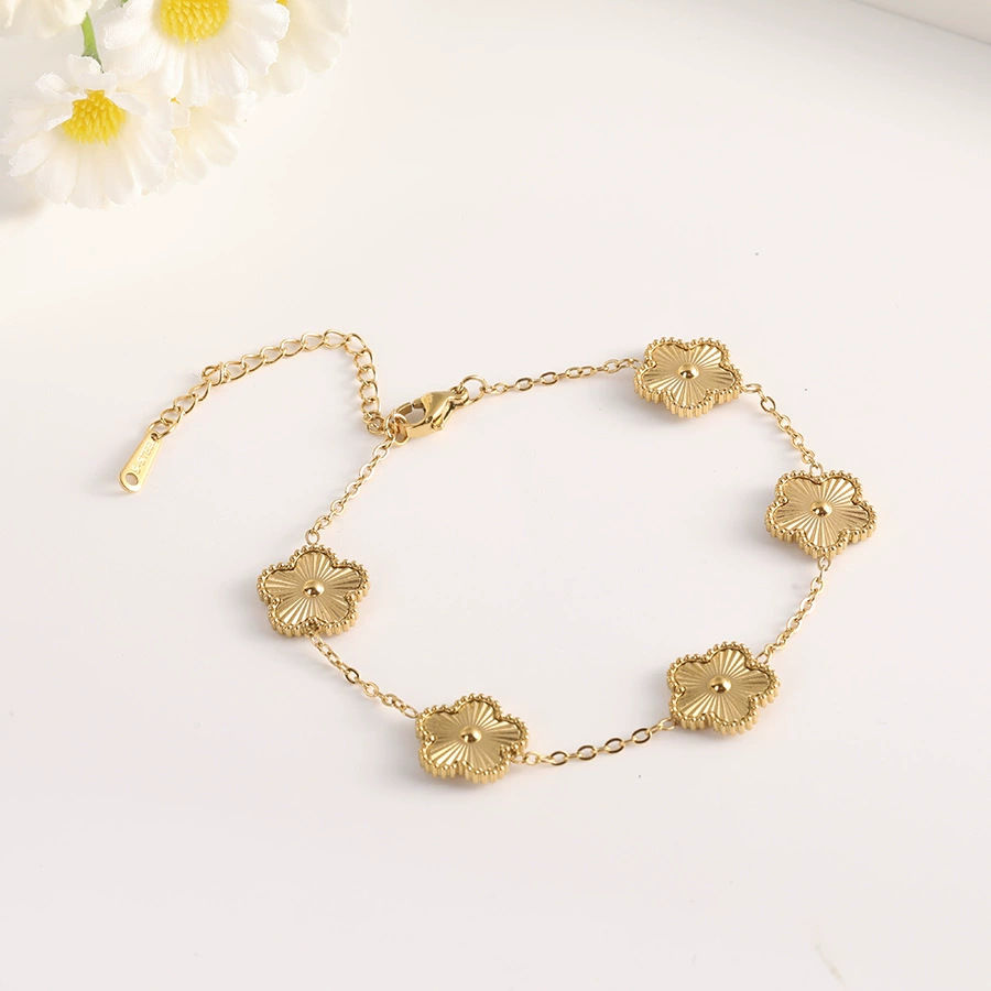 Fashion Flower Stainless Steel Bracelets For Women Trendy Gold Color Metal Brace