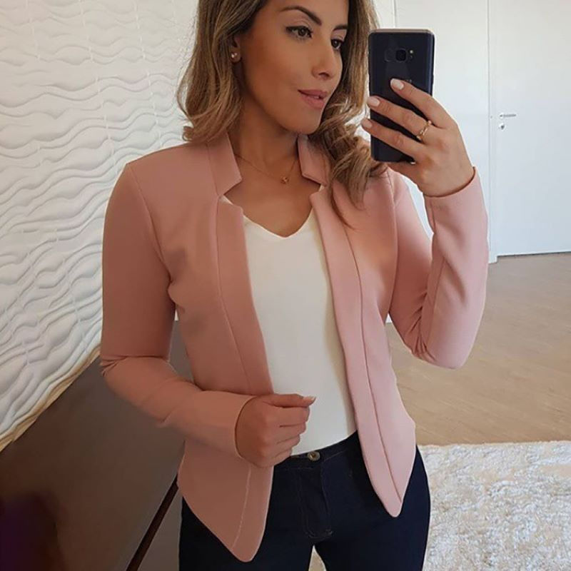 الصورة المصغرة: 2025 Women's Thin White Blazer Summer Autumn Slim Fit Long Sleeve Open Stitch Of