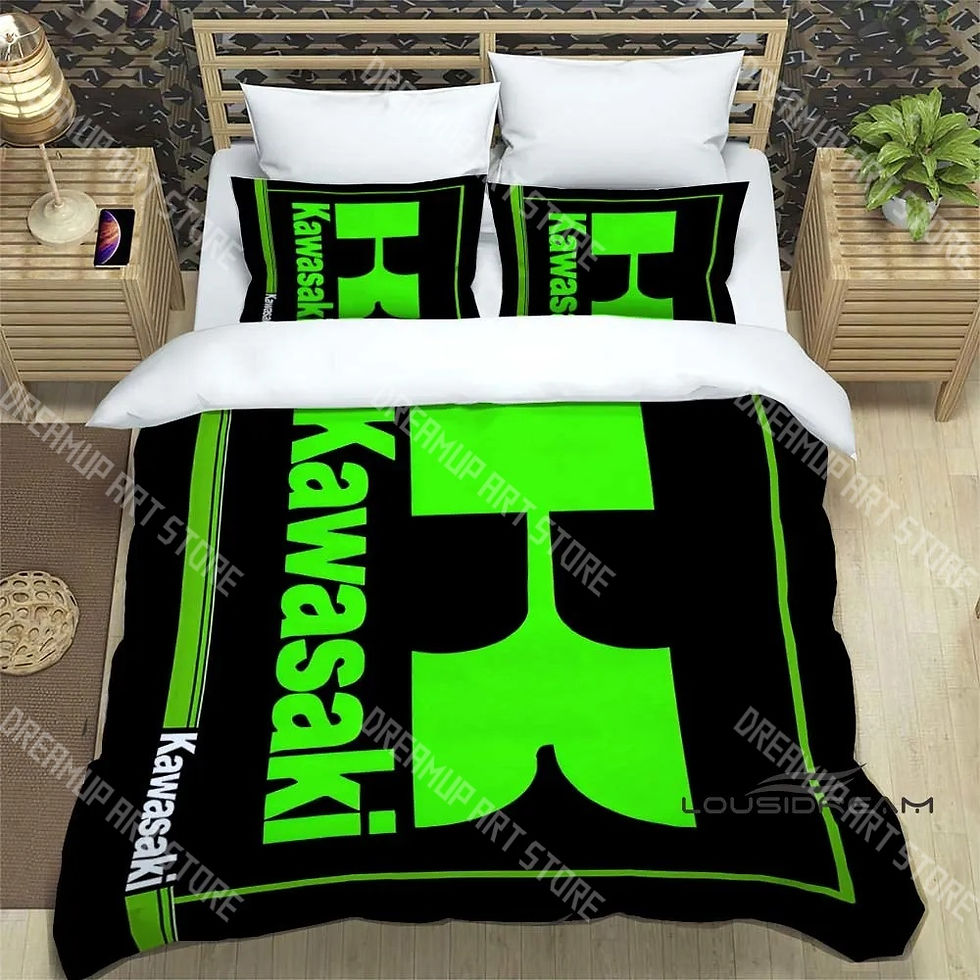 Thumbnail: Fashion Retro K-Kawasaki Motorcycle Bedding Set Single Twin Full Queen King Size