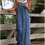 Thumbnail: Women's Sleeveless Jumpsuit with Suspender Loose Casual Pocket Monochromatic Sum
