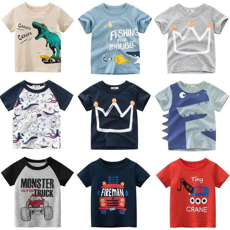 Boys T-Shirts 2-9 Years Cartoon Animals Baby Kids Tees Children Cotton Short Sle