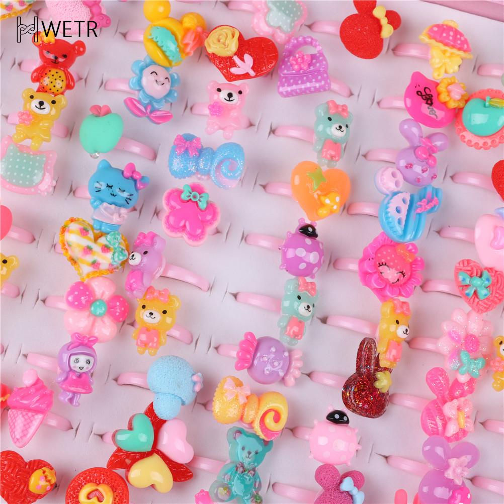 10 Pcs Cute Children's Day Jewelry Plastic Kids Rings For Girls With Mixed Style