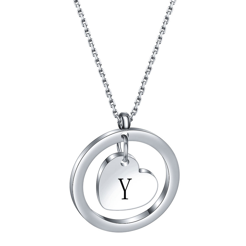 الصورة المصغرة: Stainless Steel Heart Initial Necklace Pendant with Black Letter Gift for Women 