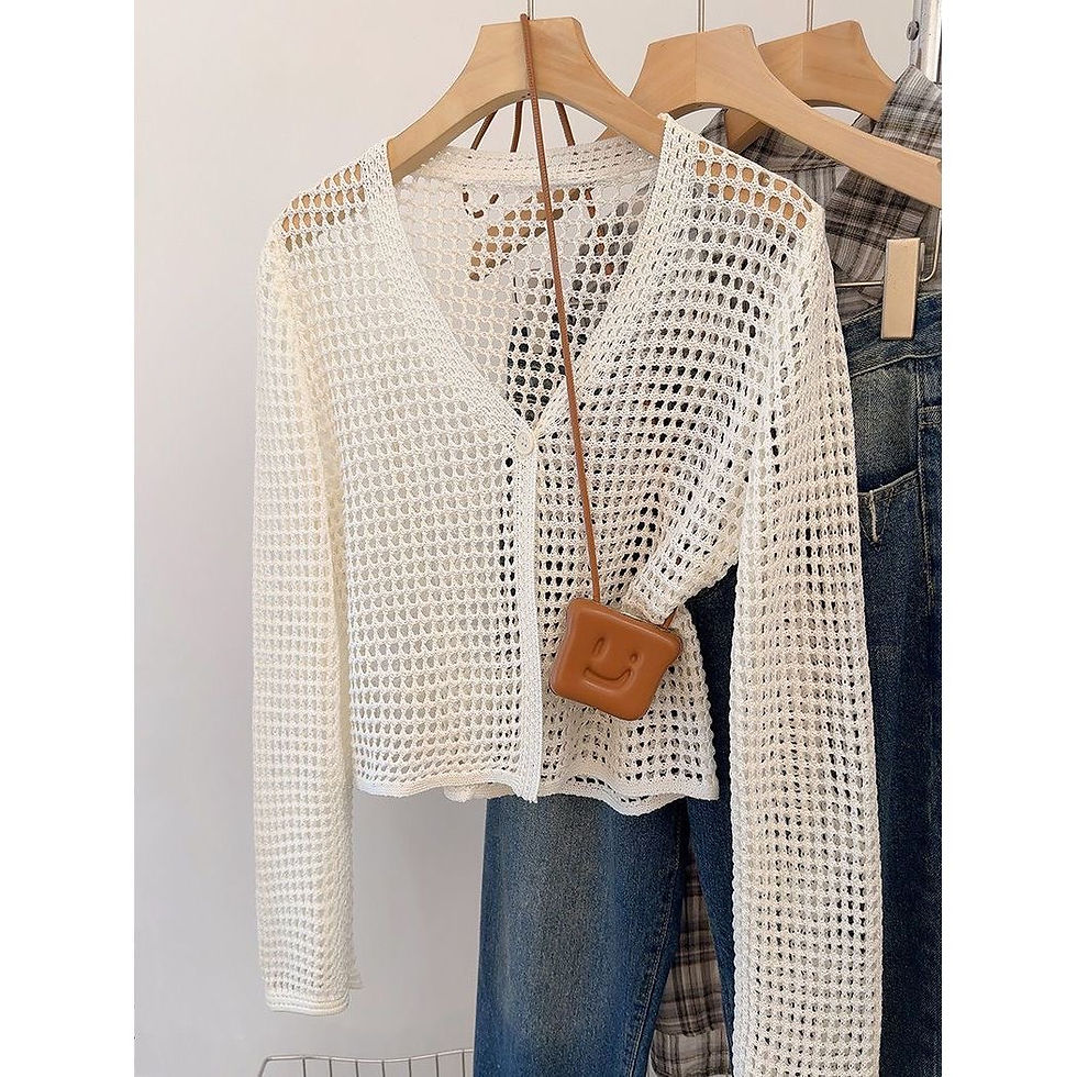 Thumbnail: Women's Crochet Hollow Out Beach Cover-Up Lightweight Summer Cropped Cardigan Lo