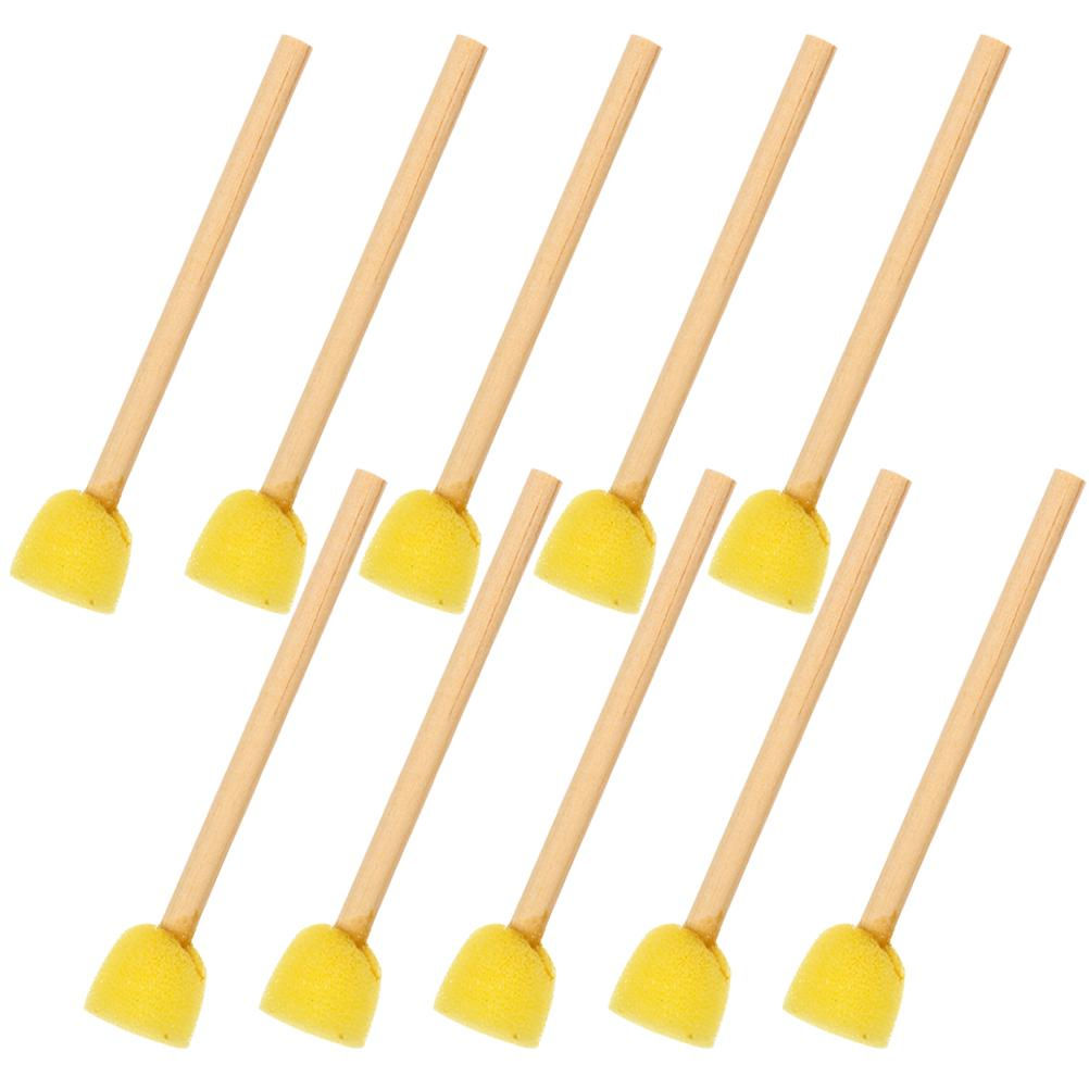 10pcs Sponge Painting Pens Wooden Handle Round Foam Brushes For Crafts Kids Scho